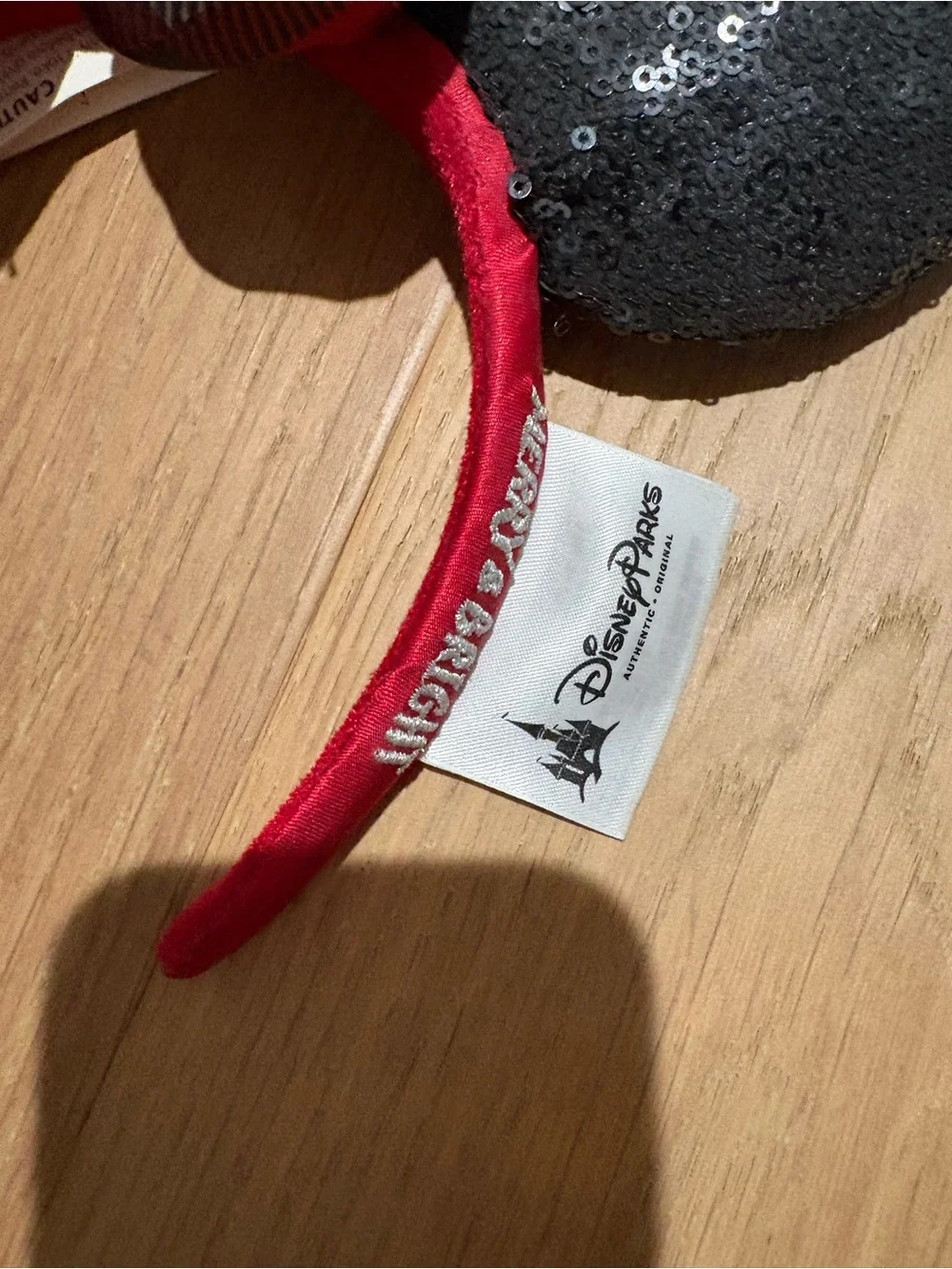 Disney Black Sequin Minnie Ears Headband with Red Satin Band